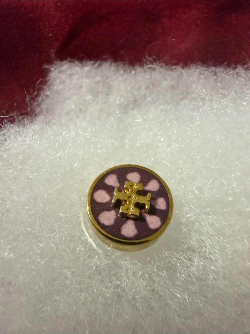 Tory Burch Gold-Tone Pink Floral Logo Stud Earrings